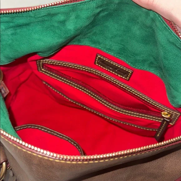 Dooney & Bourke Brown Leather Shoulder Bag with Red Accents